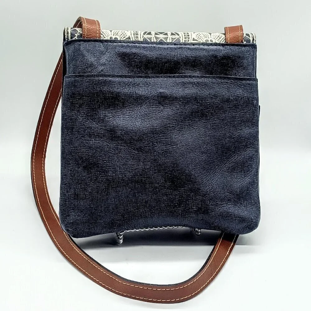Patricia Nash Toscano Navy Blue Ivory Embroidered Leather Bag